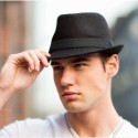 Men's Classical Fedora Hat Solid Colored Fabric leatherette Hat Casual Stylish Dress Hats Retro Gentlemen's Hat