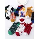 Men's 10 Pairs Casual Socks No Show & Liner Socks Fashion Cute Cartoon Multi Color Geometric Thin Spring & Summer Multi color
