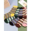 Men's 5 Pairs Socks Casual Socks Comfort Plaid Checkered Multi Color Medium Fall & Winter Multi color Blue