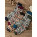 Men's 5 Pairs Socks Casual Socks Comfort Plaid Checkered Multi Color Medium Fall & Winter Multi color Blue