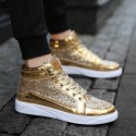 Men's Sneakers Comfort Shoes Sporty Casual Daily Outdoor Walking Shoes PU Wear Proof Black Gold Silver Fall Spring / Sparkling Glitter