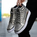 Men's Sneakers Comfort Shoes Sporty Casual Daily Outdoor Walking Shoes PU Wear Proof Black Gold Silver Fall Spring / Sparkling Glitter