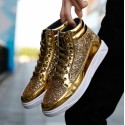 Men's Sneakers Comfort Shoes Sporty Casual Daily Outdoor Walking Shoes PU Wear Proof Black Gold Silver Fall Spring / Sparkling Glitter