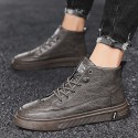 Men's Sneakers Comfort Shoes Casual Daily Walking Shoes PU Mid-Calf Boots Black Khaki Fall Spring