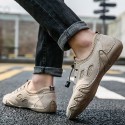 Men's Sneakers Casual British Daily Outdoor Walking Shoes Mesh Massage Non-slipping Light Brown Gray Fall Summer