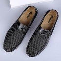Men's Loafers & Slip-Ons Comfort Loafers Summer Loafers Casual Athletic Outdoor Walking Shoes Mesh Cowhide Breathable Handmade Booties / Ankle Boots Black Brown Blue Spring Summer / Hollow-out