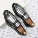 Men's Loafers & Slip-Ons Retro Dress Loafers British Style Plaid Shoes Business Casual British Daily Office & Career PU Black Silver Brown Fall Winter