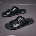 Men's Slippers & Flip-Flops Beach Home Nappa Leather Breathable Non-slipping Black Summer