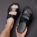 Men's Slippers & Flip-Flops Beach Home Nappa Leather Breathable Non-slipping Black Summer
