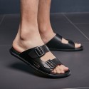 Men's Slippers & Flip-Flops Beach Home Nappa Leather Breathable Non-slipping Black Summer