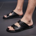 Men's Slippers & Flip-Flops Beach Home Nappa Leather Breathable Non-slipping Black Summer