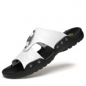 Men's Sandals Slippers & Flip-Flops Comfort Shoes Casual Beach Daily Outdoor Leather White Black Brown Spring Summer