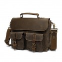 Men's Unisex Laptop Bag Briefcase Cowhide Zipper Solid Color Daily Holiday Office & Career ArmyGreen Black Brown