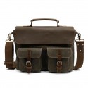 Men's Unisex Laptop Bag Briefcase Cowhide Zipper Solid Color Daily Holiday Office & Career ArmyGreen Black Brown