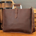 Men's Laptop Bag Briefcase Top Handle Bag Nappa Leather Cowhide Zipper Solid Color Vintage Daily Coffee