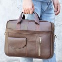Men's Bags Nappa Leather Cowhide Briefcase Zipper Solid Colored Office & Career Retro 2021 Handbags Coffee