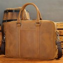 Men's Briefcase Crossbody Bag Top Handle Bag Nappa Leather Cowhide Zipper Solid Color Daily Brown