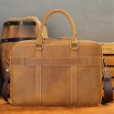 Men's Briefcase Crossbody Bag Top Handle Bag Nappa Leather Cowhide Zipper Solid Color Daily Brown