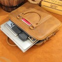 Men's Briefcase Crossbody Bag Top Handle Bag Nappa Leather Cowhide Zipper Solid Color Daily Brown