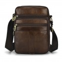men genuine leather business casual solid color leather shoulder bag crossbody bag