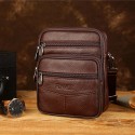 Men's Messenger Bag Leather Shoulder Messenger Bag Crossbody Bag Cowhide Zipper Solid Color Daily Coffee Brown