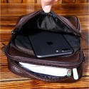 Men's Messenger Bag Leather Shoulder Messenger Bag Crossbody Bag Cowhide Zipper Solid Color Daily Coffee Brown