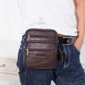 Men's Messenger Bag Leather Shoulder Messenger Bag Crossbody Bag Cowhide Zipper Solid Color Daily Coffee Brown
