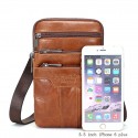 men's leather cowhide mini messenger bag crossbody bag pouch 7 inch waist bag with belt, retro phone bag
