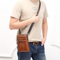 men's leather cowhide mini messenger bag crossbody bag pouch 7 inch waist bag with belt, retro phone bag