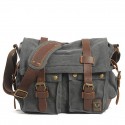 men canvas genuine leather big outdoor casual shoulder crossbody bag
