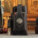 new crazy horse leather mobile phone waist bag construction site men's bag retro men's waist bag sports tactical leather phone belt bag