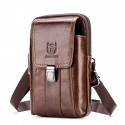 captain bull bullcaptain mobile phone small pocket men's multi-functional first layer cowhide horizontal and vertical style belt bag