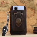 Men's Unisex Fanny Pack Mobile Phone Bag Nappa Leather Zipper Solid Color Outdoor Brown
