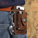 Men's Unisex Fanny Pack Mobile Phone Bag Nappa Leather Zipper Solid Color Outdoor Brown