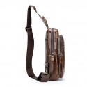 Men's 2022 Messenger Bag Sling Shoulder Bag Chest Bag Cowhide Zipper Plain Fashion Daily Outdoor Brown Coffee