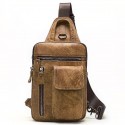 Men's Retro Sling Shoulder Bag Nappa Leather Cowhide Zipper Daily Black Dark Coffee Brown Coffee
