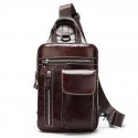 Men's Retro Sling Shoulder Bag Nappa Leather Cowhide Zipper Daily Black Dark Coffee Brown Coffee