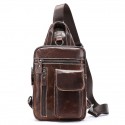 Men's Retro Sling Shoulder Bag Nappa Leather Cowhide Zipper Daily Black Dark Coffee Brown Coffee