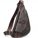 Men's Sling Shoulder Bag Crossbody Bag Nappa Leather Cowhide Zipper Solid Color Crocodile Vintage Daily Black Coffee