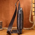 Men's Sling Shoulder Bag Crossbody Bag Nappa Leather Cowhide Zipper Solid Color Crocodile Vintage Daily Black Coffee