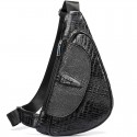 Men's Sling Shoulder Bag Crossbody Bag Nappa Leather Cowhide Zipper Solid Color Crocodile Vintage Daily Black Coffee