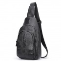Men's Sling Shoulder Bag Nappa Leather Cowhide Zipper Crocodile Daily Black