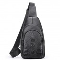 Men's Sling Shoulder Bag Nappa Leather Cowhide Zipper Crocodile Daily Black