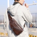 Men's Sling Shoulder Bag PU Leather Zipper Solid Color Daily Going out Office & Career Black Brown