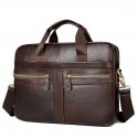 Men's Laptop Bag Briefcase Top Handle Bag Nappa Leather Cowhide Zipper Daily Black Dark Coffee Coffee