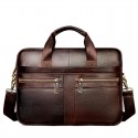 Men's Laptop Bag Briefcase Top Handle Bag Nappa Leather Cowhide Zipper Daily Black Dark Coffee Coffee
