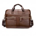 Men's Laptop Bag Briefcase Top Handle Bag Nappa Leather Cowhide Zipper Daily Black Dark Coffee Coffee