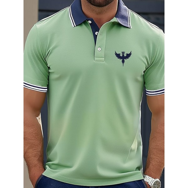 Men's Eagle Polo Short Sleeve Polo Shirts Collared Shirts Business Casual School Outdoor Daily Wear 3D Print Summer Dark Pink Blue Green