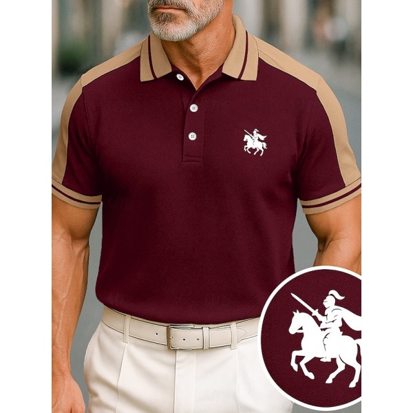 Men's Cotton Polo Shirt Golf Shirt Business Lapel Short Sleeve Fashion Basic Color Block Patchwork Embroidered Summer claret Black Green ash-colored Deep Blue Light Blue Cotton Polo Shirt