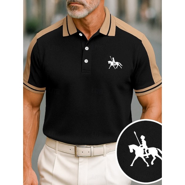 Men's Cotton Polo Shirt Golf Shirt Casual Holiday Lapel Short Sleeve Fashion Basic Color Block Patchwork Summer Regular Fit Black Wine Navy Blue Green Gray Light Blue Cotton Polo Shirt